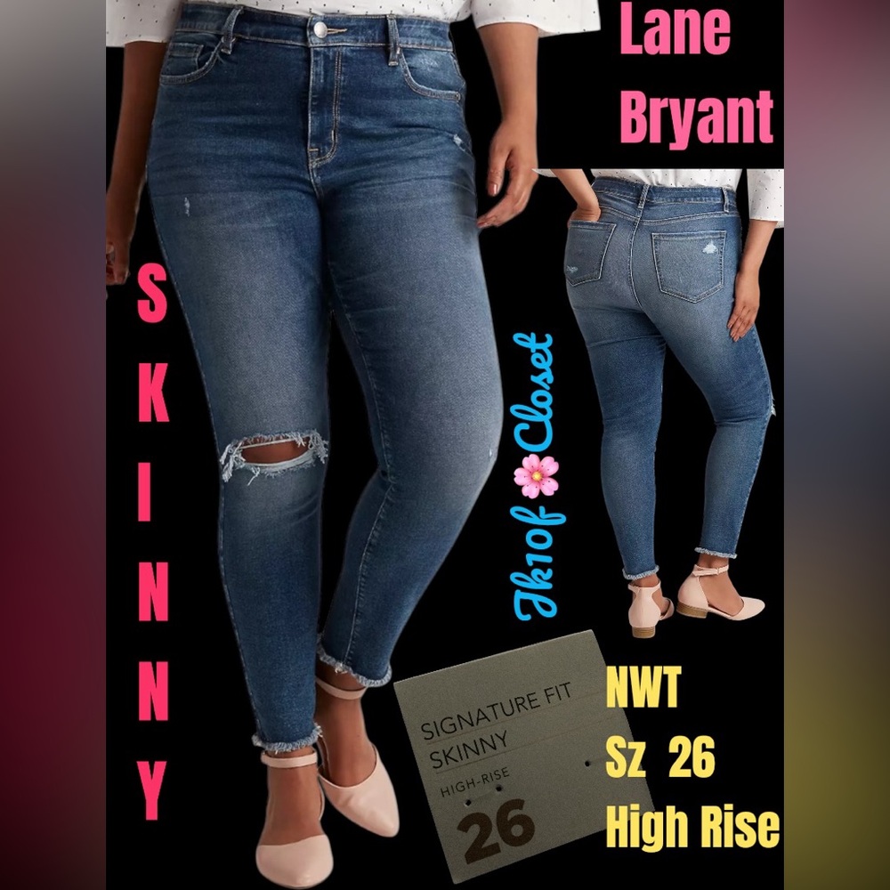 LOWEST🌺 NWT LANE BRYANT Sz 26 HIGH RISE DISTRESSED SKINNY JEANS
